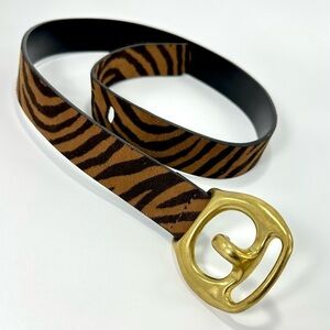 Eliza B man made suede animal print belt with gold buckle size S